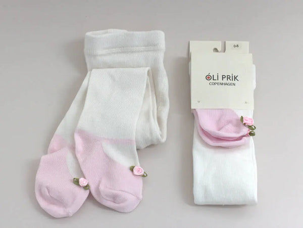 Baby Tights with woven-in pink shoes and flower Oli Prik Copenhagen